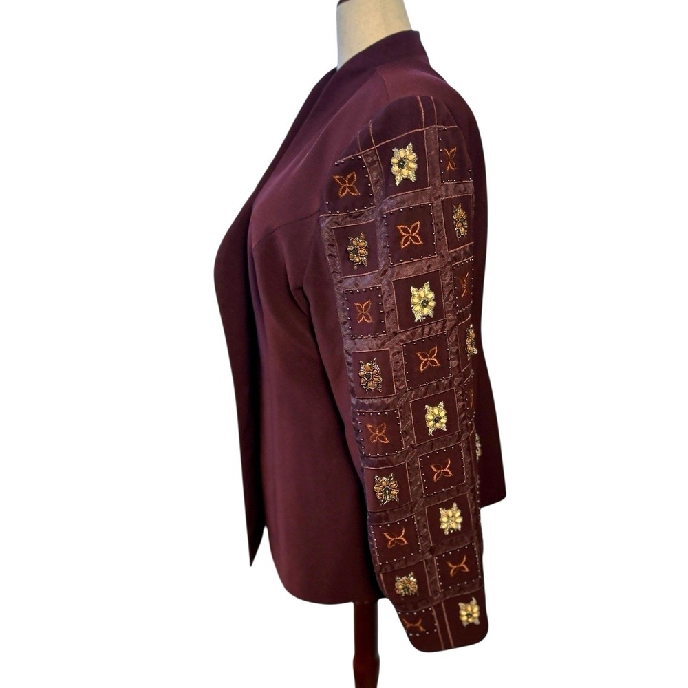 Vtg Donna Vinci Burgundy Floral Beaded Blazer Jacket Sz 22 Wedding Church Party